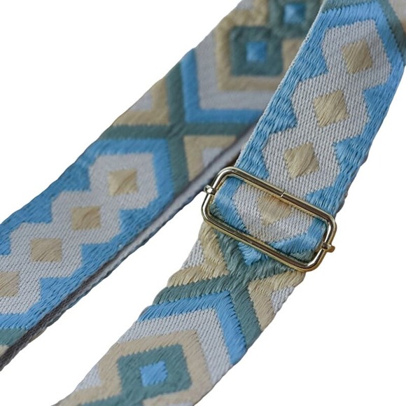 Tan Light Blue Geometric Adjustable Crossbody Bag Purse Guitar Strap - Picture 1 of 3